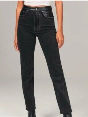 Curve Love Ultra High Rise Faux Leather/Denim Ankle Straight Jean 2/26L